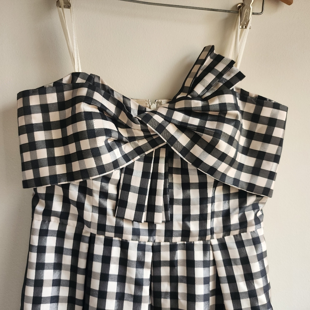 Classic Designer Black & White Gingham Taffeta Dress 1901 Midi Bow Bust Detail 4 - Picture 4 of 11